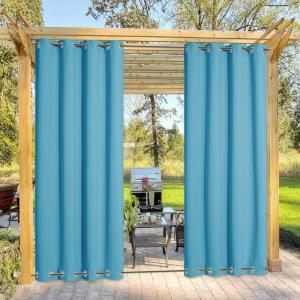 imageNICETOWN 2 Panels Outdoor Curtains Weighted Sunblock with Rustproof Grommet Top and Bottom Thermal Insulated Fixed Windproof Blackout Outdoor Curtain Drapes Privacy for Patio W52 x L95 GreyTeal Blue