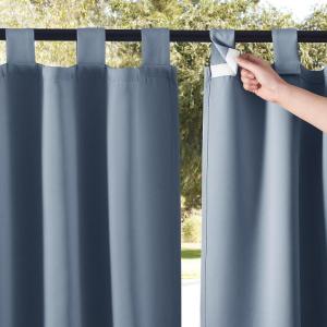 imageNICETOWN 2 Pieces Outdoor Curtainss for Patio Waterproof 95 inch Length Sticky Tab Top Thermal Insulated Blackout Window Treatment Dividers Protect Privacy for CabanaArbor W52 x L95 Silver GreyStone Blue