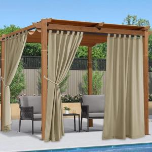 imageNICETOWN 2 Pieces Outdoor Curtainss for Patio Waterproof 95 inch Length Sticky Tab Top Thermal Insulated Blackout Window Treatment Dividers Protect Privacy for CabanaArbor W52 x L95 Silver GreyTaupe