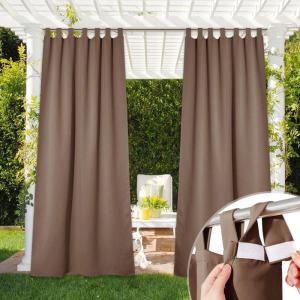 imageNICETOWN 2 Pieces Outdoor Curtainss for Patio Waterproof 95 inch Length Sticky Tab Top Thermal Insulated Blackout Window Treatment Dividers Protect Privacy for CabanaArbor W52 x L95 Silver GreyTan
