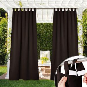 imageNICETOWN 2 Pieces Outdoor Curtainss for Patio Waterproof 95 inch Length Sticky Tab Top Thermal Insulated Blackout Window Treatment Dividers Protect Privacy for CabanaArbor W52 x L95 Silver GreyBrown
