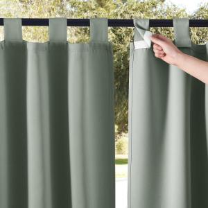 imageNICETOWN 2 Pieces Outdoor Curtainss for Patio Waterproof 95 inch Length Sticky Tab Top Thermal Insulated Blackout Window Treatment Dividers Protect Privacy for CabanaArbor W52 x L95 Silver GreySage Green