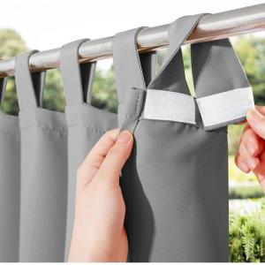 imageNICETOWN 2 Pieces Outdoor Curtainss for Patio Waterproof 95 inch Length Sticky Tab Top Thermal Insulated Blackout Window Treatment Dividers Protect Privacy for CabanaArbor W52 x L95 Silver GreySilver Grey