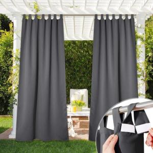 imageNICETOWN 2 Pieces Outdoor Curtainss for Patio Waterproof 95 inch Length Sticky Tab Top Thermal Insulated Blackout Window Treatment Dividers Protect Privacy for CabanaArbor W52 x L95 Silver GreyGrey
