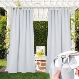 imageNICETOWN 2 Pieces Outdoor Curtainss for Patio Waterproof 95 inch Length Sticky Tab Top Thermal Insulated Blackout Window Treatment Dividers Protect Privacy for CabanaArbor W52 x L95 Silver GreyGreyish White