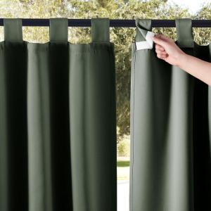imageNICETOWN 2 Pieces Outdoor Curtainss for Patio Waterproof 95 inch Length Sticky Tab Top Thermal Insulated Blackout Window Treatment Dividers Protect Privacy for CabanaArbor W52 x L95 Silver GreyGreyish Green