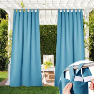 imageNICETOWN 2 Pieces Outdoor Curtainss for Patio Waterproof 95 inch Length Sticky Tab Top Thermal Insulated Blackout Window Treatment Dividers Protect Privacy for CabanaArbor W52 x L95 Silver GreyTeal Blue