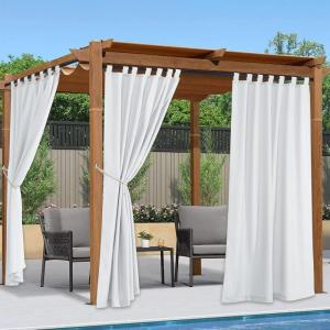 imageNICETOWN 2 Pieces Outdoor Curtainss for Patio Waterproof 95 inch Length Sticky Tab Top Thermal Insulated Blackout Window Treatment Dividers Protect Privacy for CabanaArbor W52 x L95 Silver GreyPure White