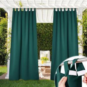 imageNICETOWN 2 Pieces Outdoor Curtainss for Patio Waterproof 95 inch Length Sticky Tab Top Thermal Insulated Blackout Window Treatment Dividers Protect Privacy for CabanaArbor W52 x L95 Silver GreyHunter Green
