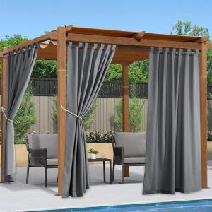 imageNICETOWN 2 Pieces Outdoor Curtainss for Patio Waterproof 95 inch Length Sticky Tab Top Thermal Insulated Blackout Window Treatment Dividers Protect Privacy for CabanaArbor W52 x L95 Silver GreyDark Grey