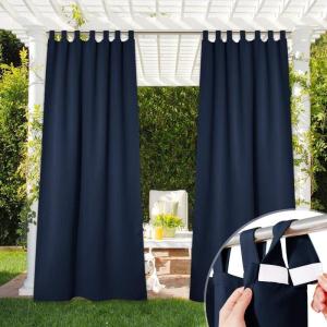 imageNICETOWN 2 Pieces Outdoor Curtainss for Patio Waterproof 95 inch Length Sticky Tab Top Thermal Insulated Blackout Window Treatment Dividers Protect Privacy for CabanaArbor W52 x L95 Silver GreyNavy Blue