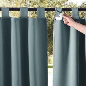 imageNICETOWN 2 Pieces Outdoor Curtainss for Patio Waterproof 95 inch Length Sticky Tab Top Thermal Insulated Blackout Window Treatment Dividers Protect Privacy for CabanaArbor W52 x L95 Silver GreyGreyish Blue