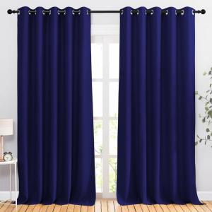 imageNICETOWN Bedroom Blackout 102 inch Curtains for Sliding Glass Door  Grommet Thermal Insulated Solid Luxury Window Treatments Sound Reducing for Living Room W66 x L102 Navy Blue Set of 2