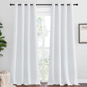 imageNICETOWN Bedroom Blackout Curtains Panels 1 Pair 52 inches by 92 Inch Greyish White Triple Weave Energy Saving Thermal Insulated Solid Grommet Blackout Draperies for Patio