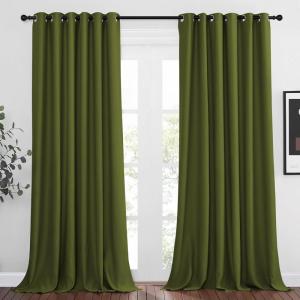 imageNICETOWN Bedroom Room Darkening Curtains 95 inch Length  Triple Weave Energy Saving Thermal Insulated Solid Grommet Room Darkening Draperies for PatioHall 1 Pair 80 inches Wide Olive