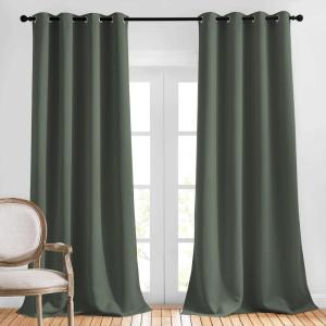 imageNICETOWN Blackout 102 inch Curtains for Living Room Grommet Thermal Insulated Room Darkening Curtains for BedroomLiving Room 2 Panels W52 x L102 Dark Mallard