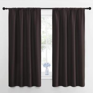 imageNICETOWN Blackout Curtain Panels 63 inches  Triple Weave Microfiber Energy Saving Thermal Insulated Solid Rod Pocket Blackout Curtains for Bedroom 1 Pair 42 inches by 63 Inch Toffee Brown