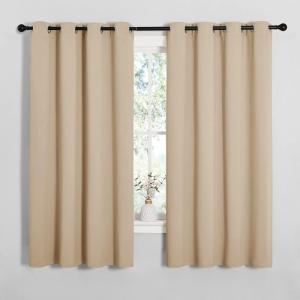 imageNICETOWN Blackout Curtain Panels for Bedroom 2 Panels W52 x L60inch Biscotti Beige Thermal Insulated Grommet Top Blackout Draperies and Drapes for Basement