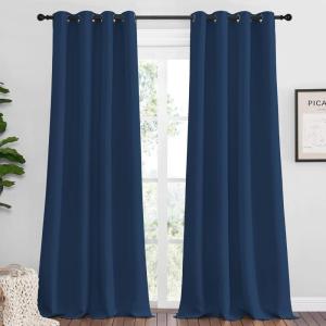 imageNICETOWN Blackout Curtains Panels for Bedroom Morrocan Blue 2 Panels 52 x 92 Inch 3 Pass Microfiber Noise Reducing Thermal Insulated Solid Ring Top Blackout Window Drapes