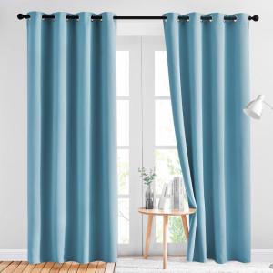 imageNICETOWN Blackout Curtains Panels for Window  Window Treatment Thermal Insulated Grommet Blackout Drapes for Bedroom Teal BlueLight Blue Double Panels 52 by 84 Inch