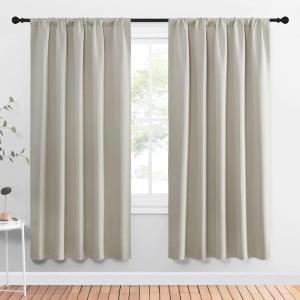 imageNICETOWN Blackout Curtains for Living Curtains Room Darkening Window Curtain Panels EasyCare Solid Thermal Insulated DraperiesDrapes for Daughter Room Natural 2 Panels 52 by 72