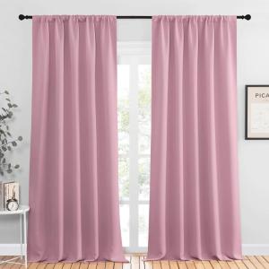 imageNICETOWN Blackout Curtains for Living Curtains Rouge Pink 2 Panels 52 by 95 Room Darkening Window Curtain Panels EasyCare Solid Thermal Insulated DraperiesDrapes for Daughter Room