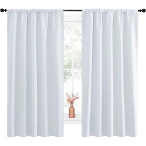 imageNICETOWN Greyish White Bedroom Curtain Panels  MultiFunction Noise Reducing Performance Window Treatment Thermal Insulated Room Darkening Drapes for Nursery 2 Panels 52 by 63