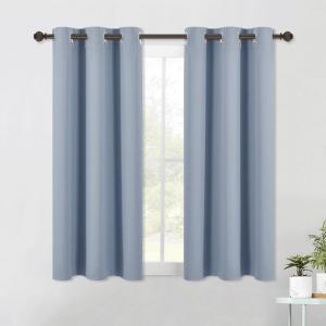 imageNICETOWN Kitchen Blackout Short Curtain Panels for Bedroom Vintage Blue 2 Panels W42 x L45 Inch Thermal Insulated Grommet Top Blackout Draperies and Drapes