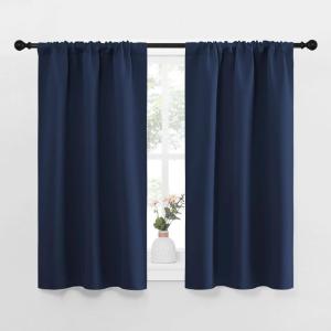 imageNICETOWN Kitchen Curtains Short Blackout Curtains ampamp Drapes Thermal Insulated Rod Pocket Window Treatment Draperies for Nursery Navy 29quot x 40quot Set of 2