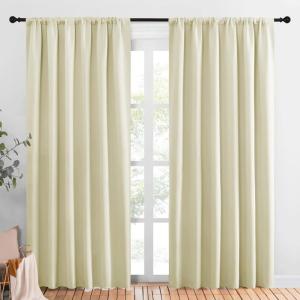 imageNICETOWN Living Room Curtains Home Decorations Thermal Insulated Solid Rod Pocket Blackout Drapes for Cafe Beige One Pair 70 x 84inch