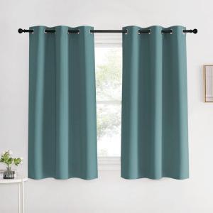 imageNICETOWN Modern Blackout Curtains Noise Reducing Greyish Blue 2 Panels W42 x L60 Inch Thermal Insulated and Privacy Room Darkening Drape Panels for Boys Guest Room Door Small Short Window