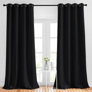 imageNICETOWN Patio Blackout Curtain Shades  Summer Home Decoration Thermal Insulated Grommet Blackout DraperiesDrapes for Kitchen 2 Panels 52 inches x 95 inchesBlack