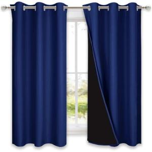 imageNICETOWN Pure White 100 Blackout Lined Curtains Royal Blue 1 Pair 37quot Width x 63quot Length Each Panel 2 Thick Layers Narrow Wide Window Treatment Thermal Insulated Drapes for Kitchen Small Window