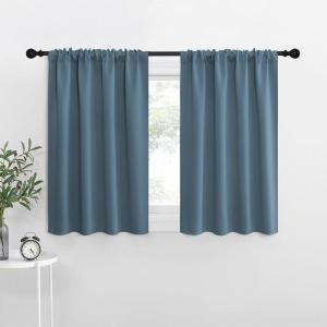 imageNICETOWN RV Blackout Curtains for Camper Windows Smoky Blue 34quot x 30quot Set of 2 Kitchen Curtains Short Blackout Drapes Thermal Insulated Rod Pocket Window Treatment Draperies for Nursery