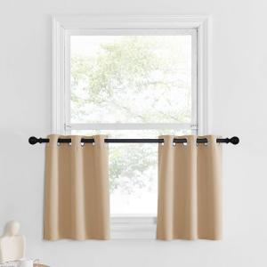 imageNICETOWN Red Blackout Tiers Window Curtains 30 inch Length 2 Panels Short Tiers for Home Decor Small Kitchen Christmas Curtains for Half Window 52 by 30 Inch 2 Panels Burgundy RedBiscotti Beige