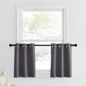 imageNICETOWN Red Blackout Tiers Window Curtains 30 inch Length 2 Panels Short Tiers for Home Decor Small Kitchen Christmas Curtains for Half Window 52 by 30 Inch 2 Panels Burgundy RedGrey