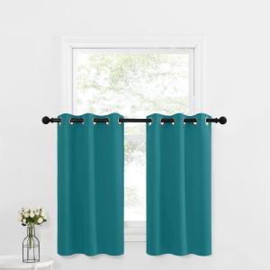 imageNICETOWN Red Blackout Tiers Window Curtains 30 inch Length 2 Panels Short Tiers for Home Decor Small Kitchen Christmas Curtains for Half Window 52 by 30 Inch 2 Panels Burgundy RedPeacock Teal