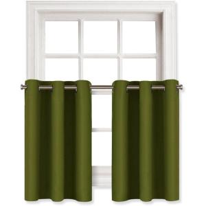 imageNICETOWN Red Blackout Tiers Window Curtains 30 inch Length 2 Panels Short Tiers for Home Decor Small Kitchen Christmas Curtains for Half Window 52 by 30 Inch 2 Panels Burgundy RedOlive Green