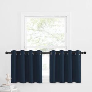 imageNICETOWN Red Blackout Tiers Window Curtains 30 inch Length 2 Panels Short Tiers for Home Decor Small Kitchen Christmas Curtains for Half Window 52 by 30 Inch 2 Panels Burgundy Red1 Panel  Navy