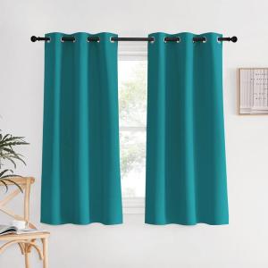 imageNICETOWN Room Darkening Curtains 60 inch Length 2 Panels Peacock Teal 2 Pieces W34 Thermal Insulated Grommet Blackout Curtains for Modern Casual Elegant Bedroom Kids Room Theme Decoration