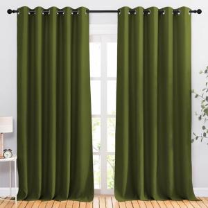 imageNICETOWN Room Darkening Curtains Extra Long 110 Inches Grommet Thermal Insulated Weighted Window Treatments for Living RoomFarmhouse W66 x L110 Olive 2 Panels