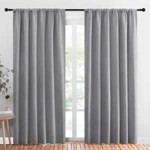 imageNICETOWN Room Darkening Curtains for Bedroom Silver Grey Set of 2 Panels 62 x 84 Inch Triple Weave Home Decoration Thermal Insulated Solid Drapes for Patio Door