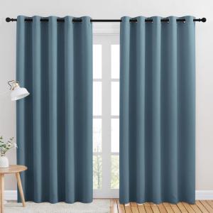 imageNICETOWN Room Darkening Draperies Window Curtain Panels Smoky Blue 2 Panels W60 x L84 inch Thermal Insulated Grommet Room Darkening Curtains for Bedroom