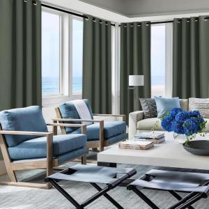 imageNICETOWN Room Darkning Bedroom Curtain W84 x L84 Stainless Steel Grommet Top Blackout Heavy Weight Window Treatment Thermal Insulated Sunlight Block Drape Panel for Sun RoomPorch TanSmokey Green