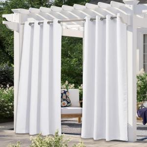 imageNICETOWN Room Darkning Bedroom Curtain W84 x L84 Stainless Steel Grommet Top Blackout Heavy Weight Window Treatment Thermal Insulated Sunlight Block Drape Panel for Sun RoomPorch TanPure White