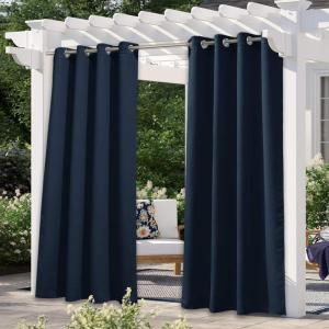 imageNICETOWN Room Darkning Bedroom Curtain W84 x L84 Stainless Steel Grommet Top Blackout Heavy Weight Window Treatment Thermal Insulated Sunlight Block Drape Panel for Sun RoomPorch TanNavy Blue
