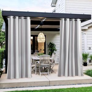 imageNICETOWN Room Darkning Bedroom Curtain W84 x L84 Stainless Steel Grommet Top Blackout Heavy Weight Window Treatment Thermal Insulated Sunlight Block Drape Panel for Sun RoomPorch TanGrey  White