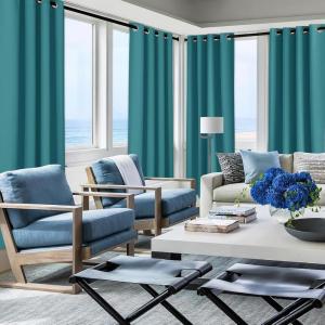 imageNICETOWN Room Darkning Bedroom Curtain W84 x L84 Stainless Steel Grommet Top Blackout Heavy Weight Window Treatment Thermal Insulated Sunlight Block Drape Panel for Sun RoomPorch TanPeacock Teal