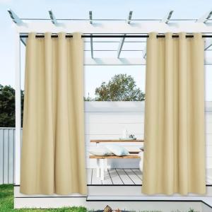 imageNICETOWN Room Darkning Bedroom Curtain W84 x L84 Stainless Steel Grommet Top Blackout Heavy Weight Window Treatment Thermal Insulated Sunlight Block Drape Panel for Sun RoomPorch TanLight Beige