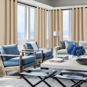 imageNICETOWN Room Darkning Bedroom Curtain W84 x L84 Stainless Steel Grommet Top Blackout Heavy Weight Window Treatment Thermal Insulated Sunlight Block Drape Panel for Sun RoomPorch TanBiscotti Beige